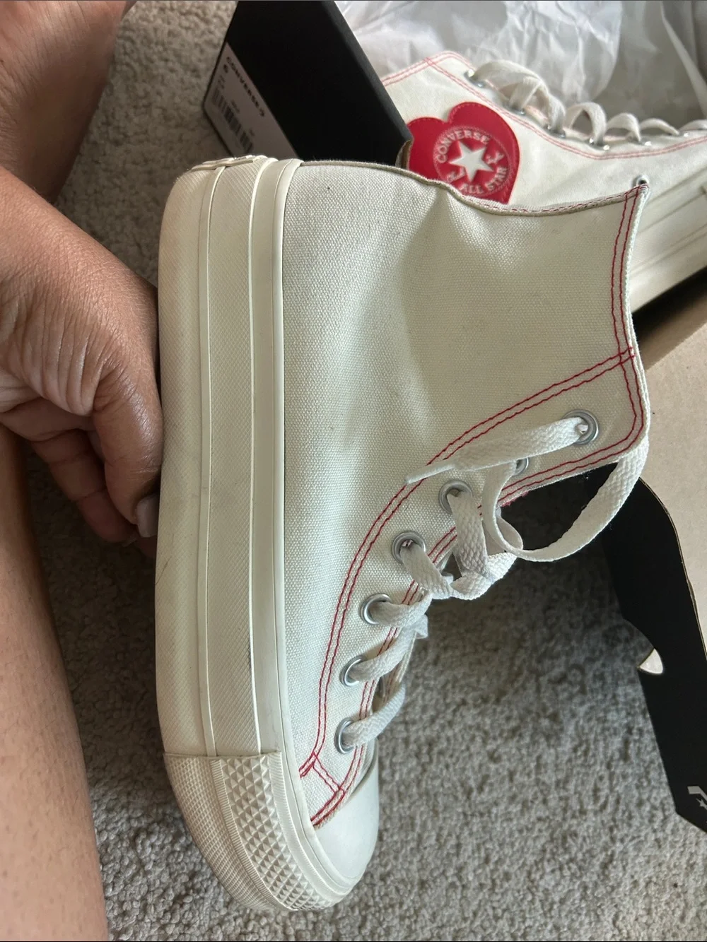 Converse White Canvas High-Top Sneakers with Red Heart Logo